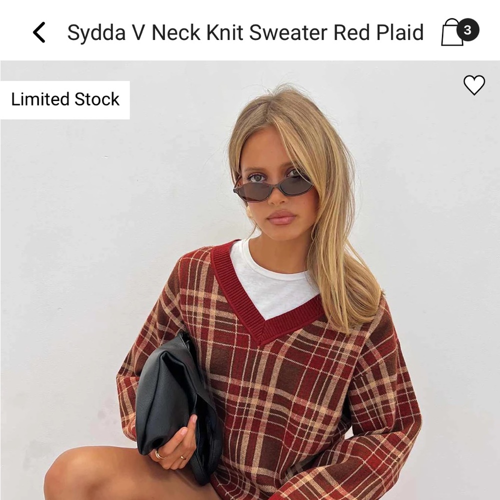 Plaid V-Neck Sweater - Red and Brown